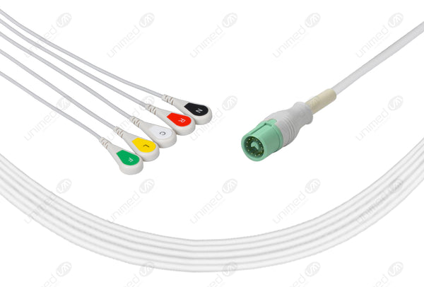 Fukuda Denshi Compatible One Piece Reusable ECG Cable - IEC - 5 Leads Snap