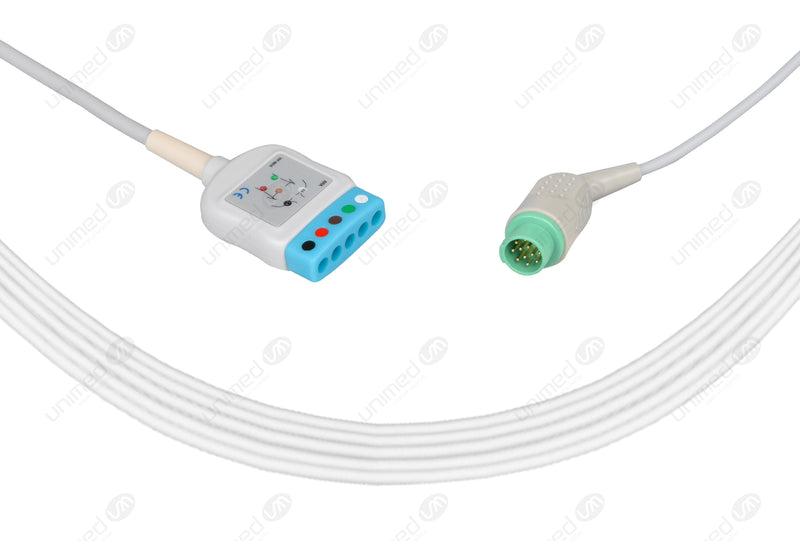 Fukuda Compatible ECG Trunk Cables - AHA - 5 Leads/Din Style 5-pin