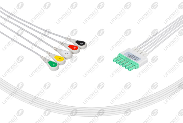 Drager Compatible Reusable ECG Lead Wire - IEC - 5 Leads Snap