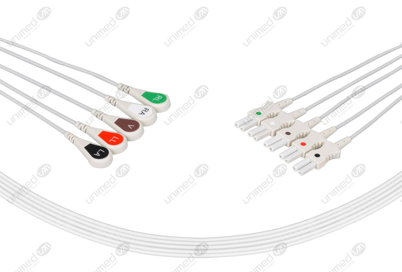 Spacelabs Compatible Reusable ECG Lead Wire - AHA - 5 Leads Snap