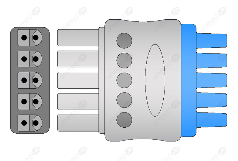 Siemens Compatible Reusable ECG Lead Wire - IEC - 5 Leads Snap